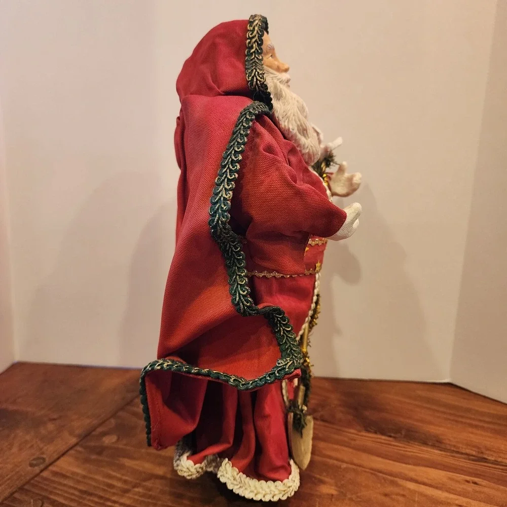 Vintage Grandeur Noel Santa Fabric Mache Red‎ Cloak Tree Shovel Tabletop 14